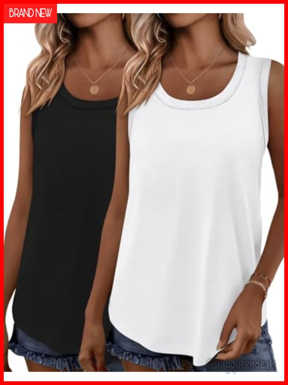 2 Pack Womens Tank Tops Scoop Neck Sleeveless Loose Fit Summer Casual Shirts
